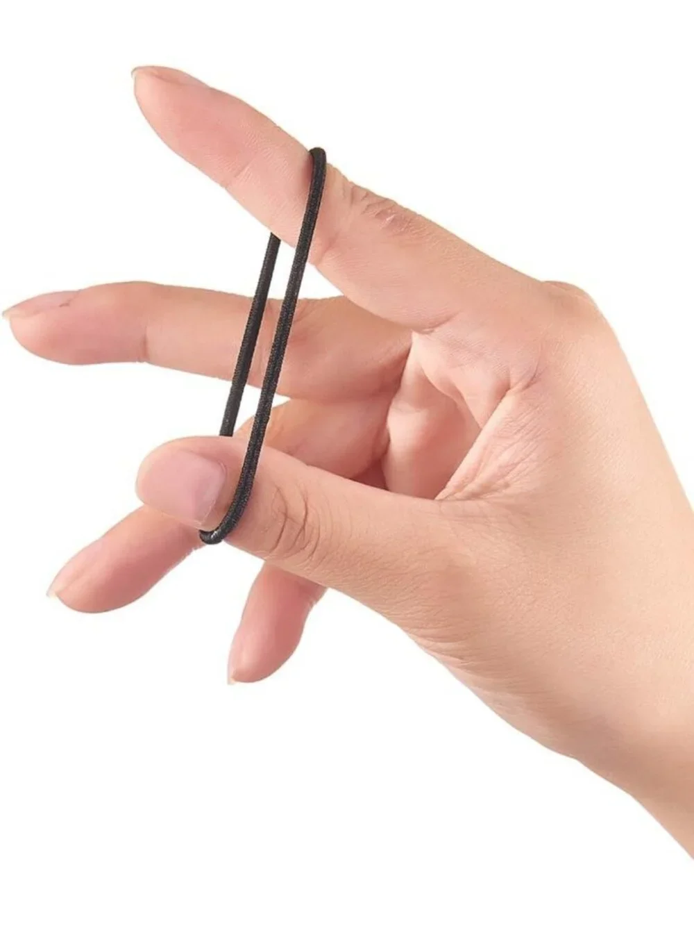 50 Count No-Metal Girls Elastic Hair Ties - Soft Black 2mm Women's Hair Elastics